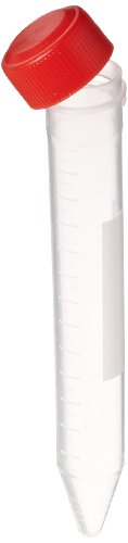 Globe Scientific 6269 Polypropylene Centrifuge Tube with Red Screw Cap, Printed Graduations, Sterile, 15ml Capacity, Pack of 500