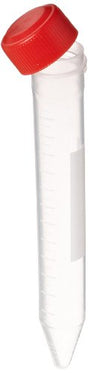 Globe Scientific 6269 Polypropylene Centrifuge Tube with Red Screw Cap, Printed Graduations, Sterile, 15ml Capacity, Pack of 500
