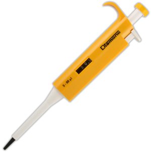 Globe Scientific Diamond 3301-50 Adjustable Volume Pipette, 5-50µL Volume, Yellow