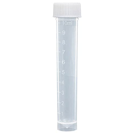 Globe Scientific 6102, Transport Tube, 10mL, with Separate White Screw Cap, PP, Conical Bottom, Self-Standing, Molded Graduations, CS/1000