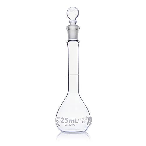 Volumetric Flask, Globe Glass, 25mL, Class A, to Contain (TC), 3.3 Borosilicate Glass, ASTM E288, 6/Box