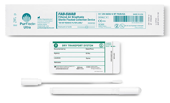 Fab-Swab 6" Sterile DNA Controlled Elongated Flock Swab & Dry Transport Tube - 25-3606-U BT FABUSA-PurFlock Ultra Forensic Collection System, Cs