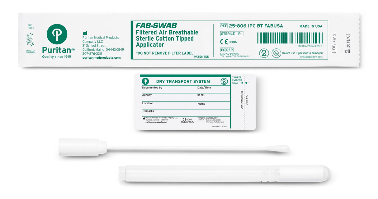 Fab-Swab Dry Transport System 6" Sterile DNA Controlled Cotton Swab & Tube - 25-806 1PC BT FABUSA-DNA Testing, Cs