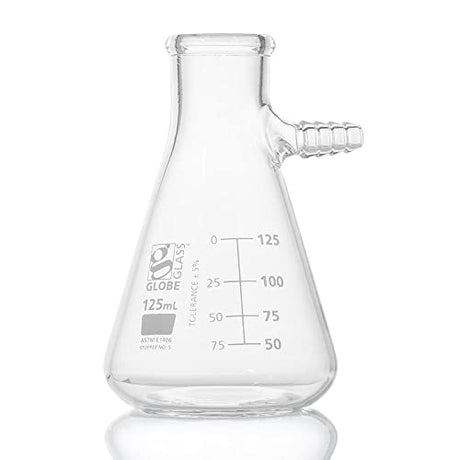 Globe Glass, Filtering Flask, 125mL, Dual Graduations, ASTM E1406, 6/Box