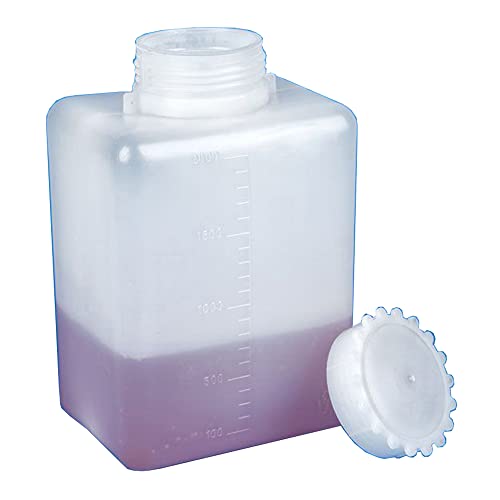 Globe Scientific 600611 Polyethylene Wide Mouth Square Bottle with Polypropylene Screwcap, Graduated, 250mL Capacity (Case of 50)