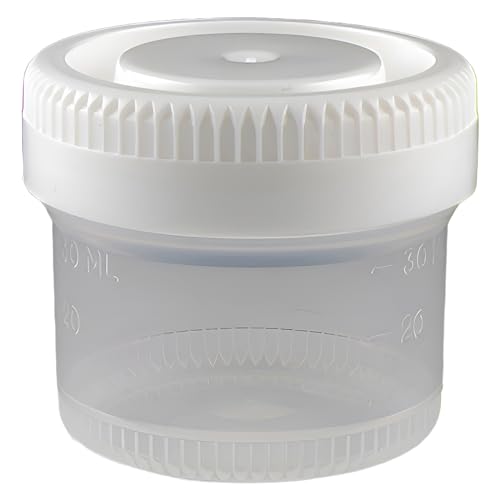 Globe Scientific 6522 48mm Opening Tite-Rite Container with Separate White Screwcap, 60mL (2oz), PP, Graduated, Pack of 500