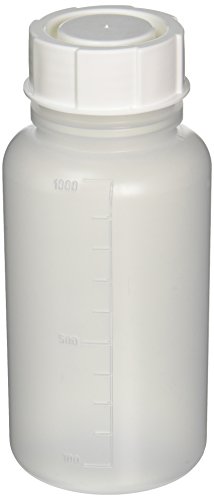Globe Scientific 601629 Polypropylene Wide Mouth Extra Sturdy Round Bottle with Polypropylene Screwcap, Graduated, 1000mL Capacity (Case of 17)