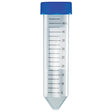 Globe Scientific 6288 Polypropylene Centrifuge Tube with Attached Blue Flat Top Screw Cap, Sterile, Printed Graduation, Bag Pack, 50mL Capacity (Case of 500)