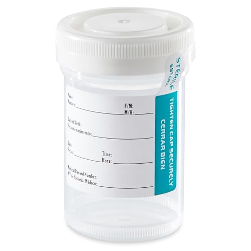 Globe Scientific 6220 Tite-Rite Container with Attached White Screw Cap and ID Label, 90mL (3oz), Graduated, Sterile, Pack of 400