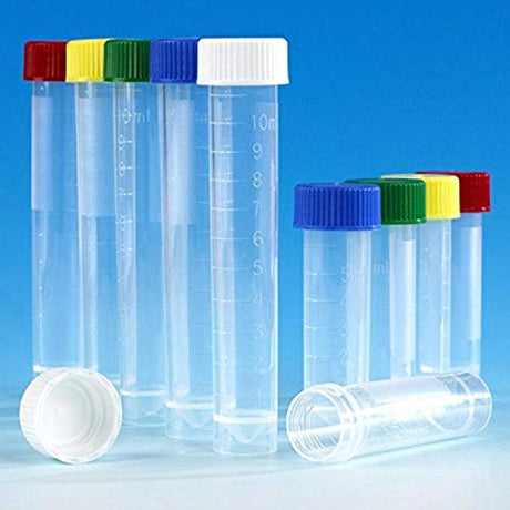 Globe Scientific 6101B Polypropylene Molded Graduations Conical Bottom Self Standing Transport Tubes with Separate Blue Polyethylene Screw Cap, 5ml Capacity, Pack of 1000