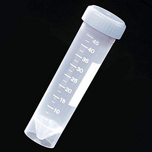 Globe Scientific 6255MF Polypropylene Self-Standing Transport Tube with Separate Natural High Density Polyethylene Screw Cap Metal Free Printed Graduation Conical Bottom 50mL Capacity (Case of 500)