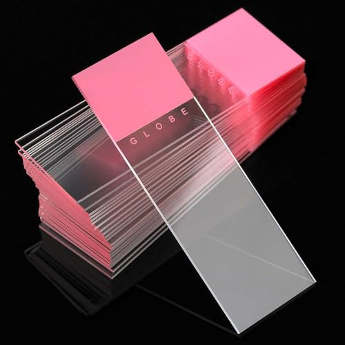 Globe Scientific Diamond 1380-50P White Glass Microscope Slide, 25 x 75mm Size, Ground Edges, Pink Frosted (1,440 Slides)