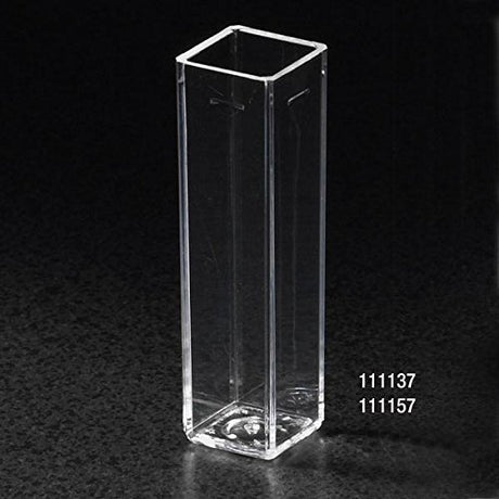 Globe Scientific 111157 Polymethylmethacrylate Square Spectrophotometer Cuvette, 4 Clear Sides, 4.5mL Capacity (Case of 500)