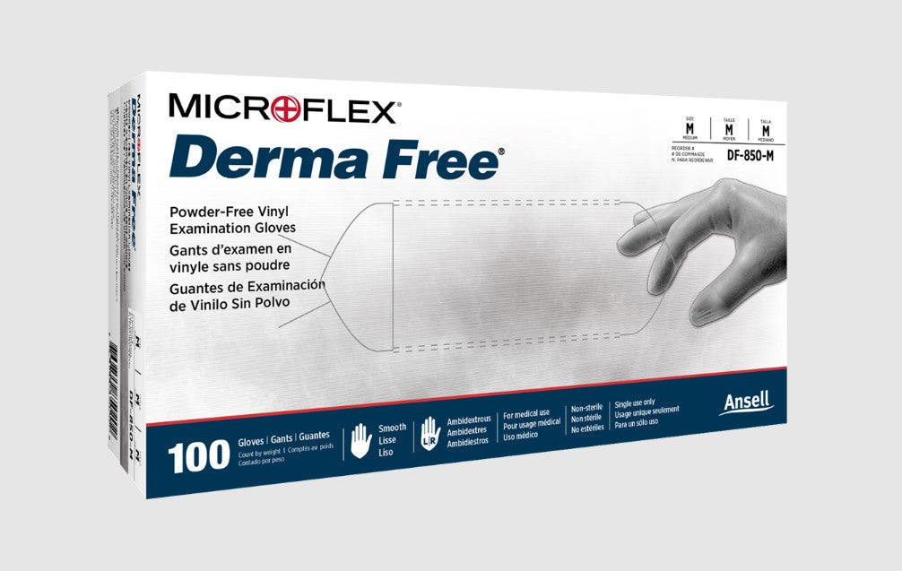 ANSELL MICROFLEX DERMA FREE® POWDER-FREE VINYL EXAM GLOVES-DF-850-M