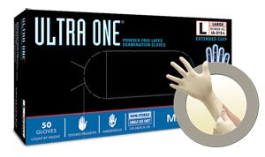 ANSELL MICROFLEX ULTRA ONE® POWDER-FREE EXTENDED CUFF LATEX EXAM GLOVES-UL-315-M