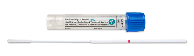 Opti-Swab Media Transport System - 6" Sterile Ultrafine Flock Swab & 1ml Amies Medium - LA-117-Aerobic Anaerobic and Fastidious Bacteria Collection Swabs |Puritan, Cs