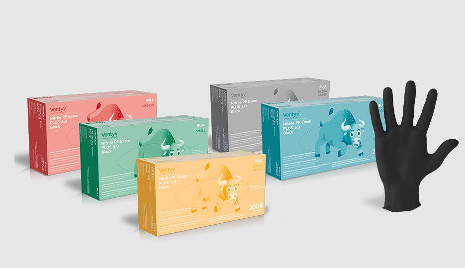 VENTYV NITRILE POWDER FREE EXAM GLOVE PLUS 5.0 (BULL)-10337108, X-Large, Cs