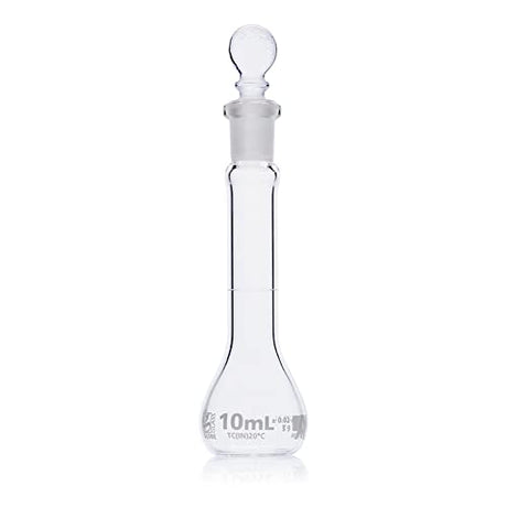 Volumetric Flask, Globe Glass, 10mL, Class A, to Contain (TC), 3.3 Borosilicate Glass, ASTM E288, 6/Box