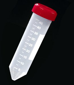 Globe Scientific 6243 Polypropylene Centrifuge Tube with Attached Red Screw Cap, 50mL Capacity, Sterile, Rack Pack (Case of 500)