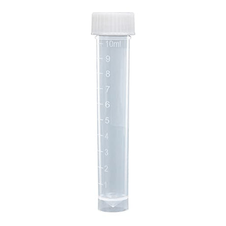 Globe Scientific 6102C Polypropylene Molded Graduations Conical Bottom Self Standing Transport Tubes with Attached White Polyethylene Screw Cap, 10ml Capacity (Case of 1000)