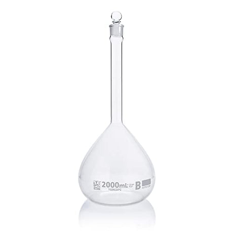 Volumetric Flask, Globe Glass, 2000mL, Class B, to Contain (TC), 3.3 Borosilicate Glass, ASTME288, 1/Box
