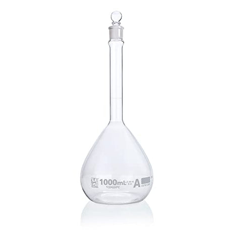 Volumetric Flask, Globe Glass, 1000mL, Class A, to Contain (TC), 3.3 Borosilicate Glass, ASTM E288, 1/Box