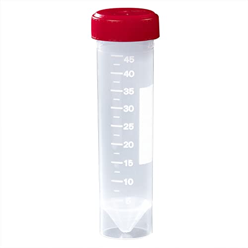 Globe Scientific 6256 Centrifuge Tube, 50mL, Sterile, Transport Tube, Tube Made From Polypropylene, Attached Red Cap Made From Polyethylene, Printed Graduations, Conical Bottom, 500/case