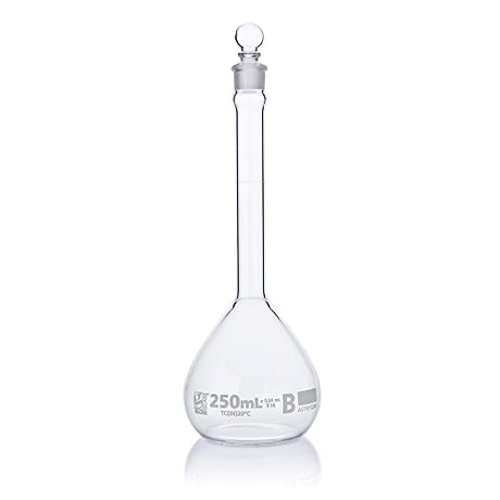Volumetric Flask, Globe Glass, 250mL, Class B, to Contain (TC), 3.3 Borosilicate Glass, ASTME288, 6/Box