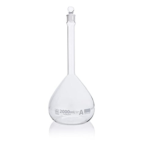 Volumetric Flask, Globe Glass, 2000mL, Class A, to Contain (TC), 3.3 Borosilicate Glass, ASTM E288, 1/Box