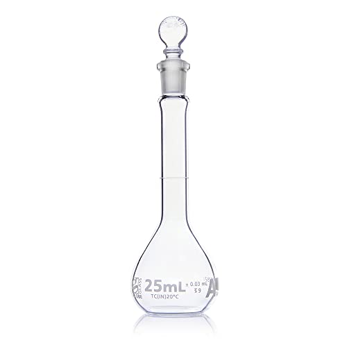 Volumetric Flask, Globe Glass, 25mL, Class A, to Contain (TC), 3.3 Borosilicate Glass, ASTM E288, 6/Box