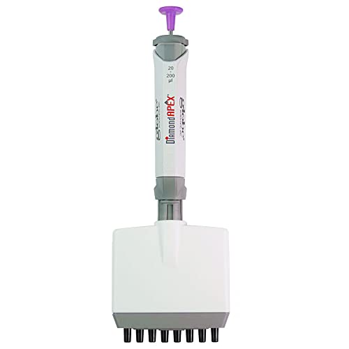 Globe Scientific 3354-200 Diamond APEX Pipettor, Fully Autoclavable, 8-Channel, Adjustable Volume, Lavender, 20µl-200µl Capacity