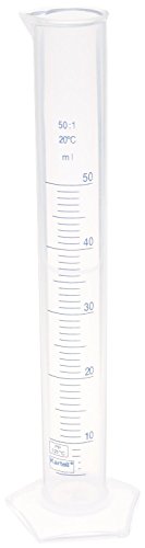 Globe Scientific 602562 Polypropylene Graduated Cylinder, Blue Printed Graduations, 50mL Capacity (Pack of 30)