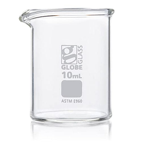 Globe Scientific Beaker, Globe Glass, 10mL, Low Form Griffin Style, 3.3 Borosilicate Glass, ASTM E960, 12/Box (8010010)