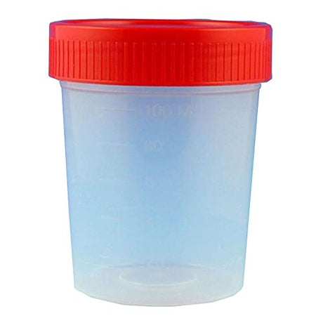 Globe Scientific 5914 Polypropylene Specimen Graduated Container with Separate Red 1/4 Turning Screw Cap, Non-Sterile, Bulk, 4oz Capacity (Case of 100)