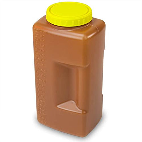Globe Scientific 108020A 24 Hour PE Urine Collection Container, Affixed Screwcap, Amber, 2000mL Capacity, Pack of 54