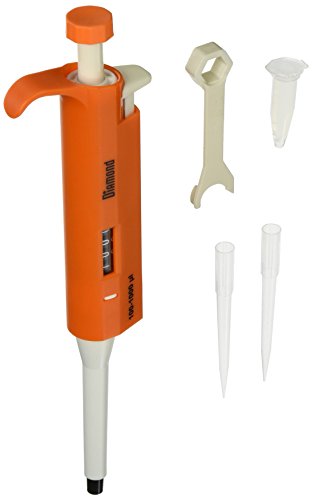 Globe Scientific Diamond 3301-1000 Adjustable Volume Pipette, 100-1000µL Volume, Orange