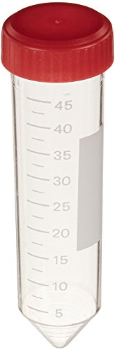 Globe Scientific 6253 Polystyrene Centrifuge Tube with Separate Red Screw Cap, 50mL Capacity, Non-Sterile, Bulk Pack (Case of 500)