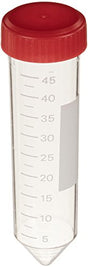 Globe Scientific 6253 Polystyrene Centrifuge Tube with Separate Red Screw Cap, 50mL Capacity, Non-Sterile, Bulk Pack (Case of 500)