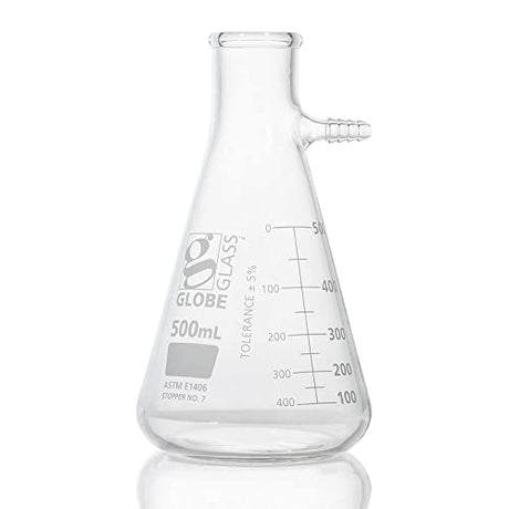 Globe Glass, Filtering Flask, 500mL, Dual Graduations, ASTM E1406, 6/Box