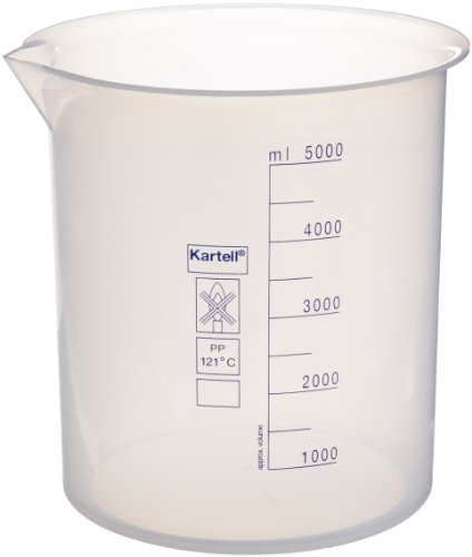 Globe Scientific 600819-1 Polypropylene Griffin Style Low Form Beaker, Printed Graduations, 5000mL Capacity