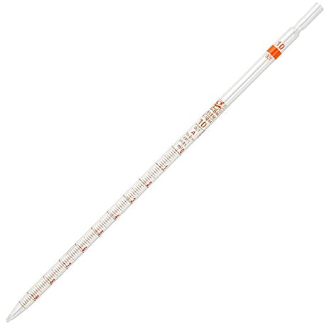 Globe Glass, Serological Pipette, Reusable, 10mL, Class A, to Deliver (TD), 0.1 Graduations, Orange Band, 6/Box