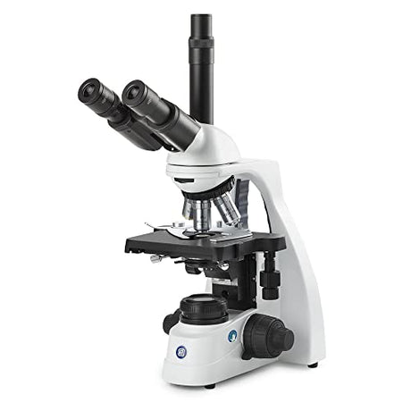 bScope Trinocular Compound Microscope, HWF 10x/20mm Eyepieces and Quintuple Nosepiece with Plan PLI 4/10/S40/S100x Oil Infinity Corrected iOS Objectives Globe Scientific | Euromex