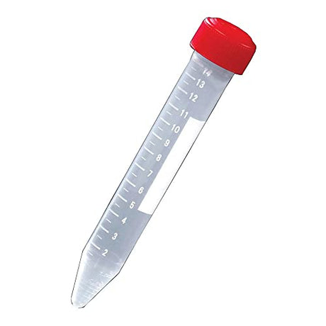 Globe Scientific 6274 Polystyrene Centrifuge Tube with Red Screw Cap, Printed Graduations, Sterile, Racked, 15ml Capacity, Pack of 500