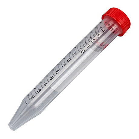 Globe Scientific 6295 Diamond MAX Polypropylene Centrifuge Tube with Red Flat Top Screw Cap, 15ml Capacity, Printed Graduations, Sterile, Certified, Re-Sealable Bag, Pack of 500