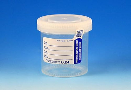 Globe Scientific 6220 Tite-Rite Container with Attached White Screw Cap and ID Label, 90mL (3oz), Graduated, Sterile, Pack of 400