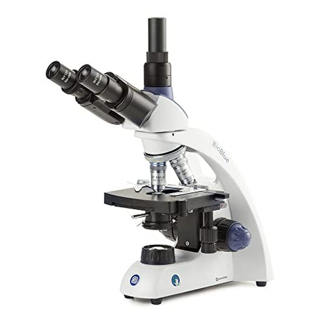 BioBlue Trinocular Compound Microscope SMP 4/10/S40/S100x Oil Objectives with Mechanical Stage and 1W NeoLED Cordless Illumination Globe Scientific | Euromex