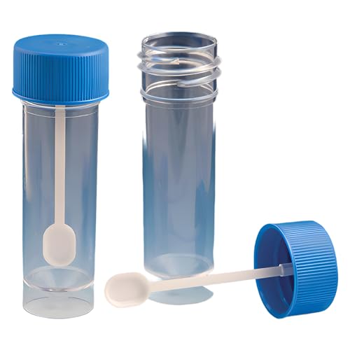 Globe Scientific 109117 Polypropylene Fecal Collection Containers with Polystyrene Attached Screwcap, Polypropylene Spoon, 30ml Capacity (Case of 500)