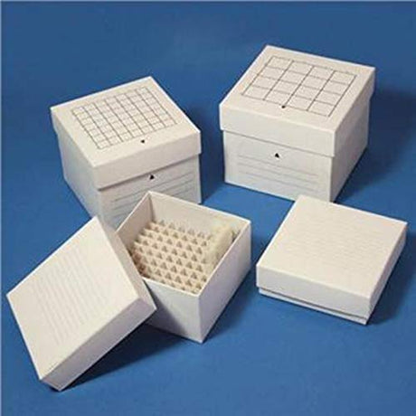 Globe Scientific 3092 Cardboard Storage Box for 2" Tall x 12mm Wide Tubes, 100 Place, 134mm Length, 134mm Width, 47mm Height, White (Case of 96)