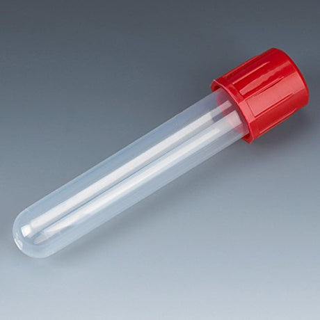 Globe Scientific 6148R Polypropylene Test Tube with Attached Red Polyethylene Screw Cap, 5ml Capacity (Case of 1000)