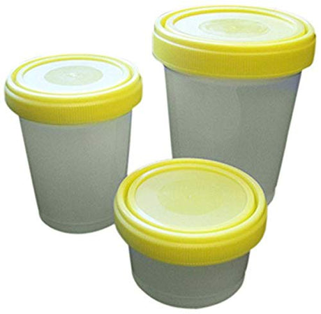 Globe Scientific 6540 Polypropylene Extra Large Capacity Histology Container with Polyethylene Yellow Separate Screw Cap, 250mL Capacity (Case of 100)